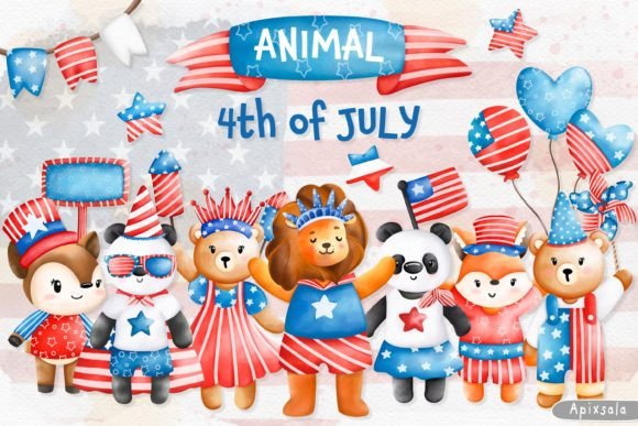 Download 4 July USA Independence Day Cute Animal Clip Art - Day Collection
