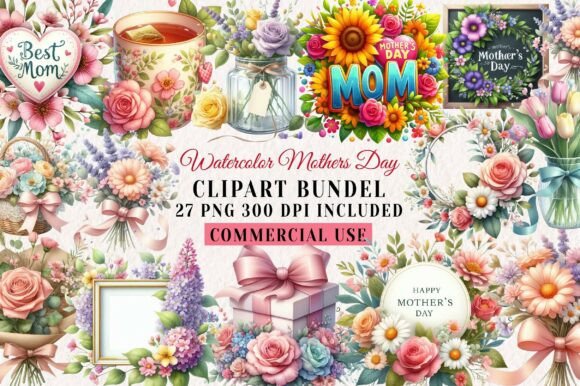 Download Watercolor Mothers Day PNG Bundle - Day Collection