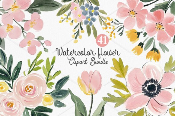 Download Watercolor Flower Clipart Bundle - Watercolor flower clipart Collection