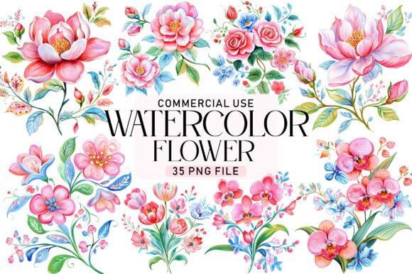 Download Watercolor Flower Clipart Bundle - Watercolor flower clipart Collection