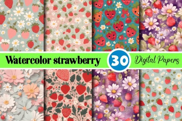 Download Watercolor Strawberry Paper Pattern Set - Premium Bundle