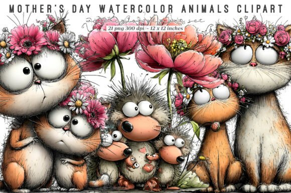 Download Mothers Day Watercolor Animals Clipart - Day Collection